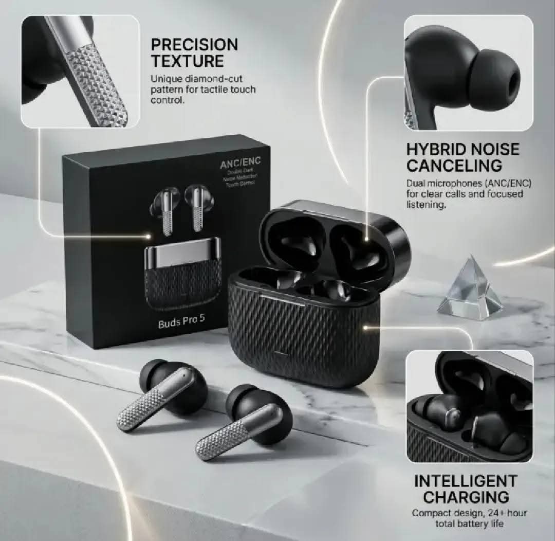 Buds Pro 5 Wireless Earbuds | ANC Noise Cancellation, HD Sound, Touch Control & Fast Charging